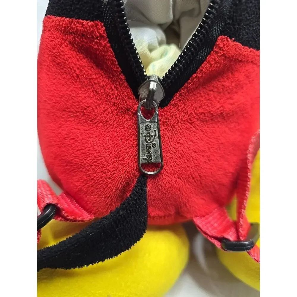 Vintage Walt Disney World Mickey Mouse Plush Zipper Pouch Backpack Red Straps